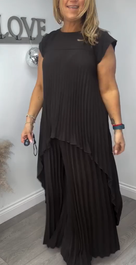 Sherry™ Midi Plissé Dress & Wide Leg Pant Set