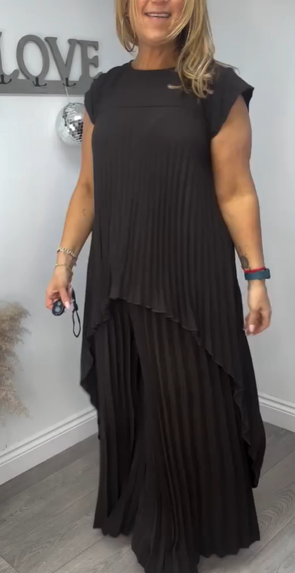 Sherry™ Midi Plissé Dress & Wide Leg Pant Set
