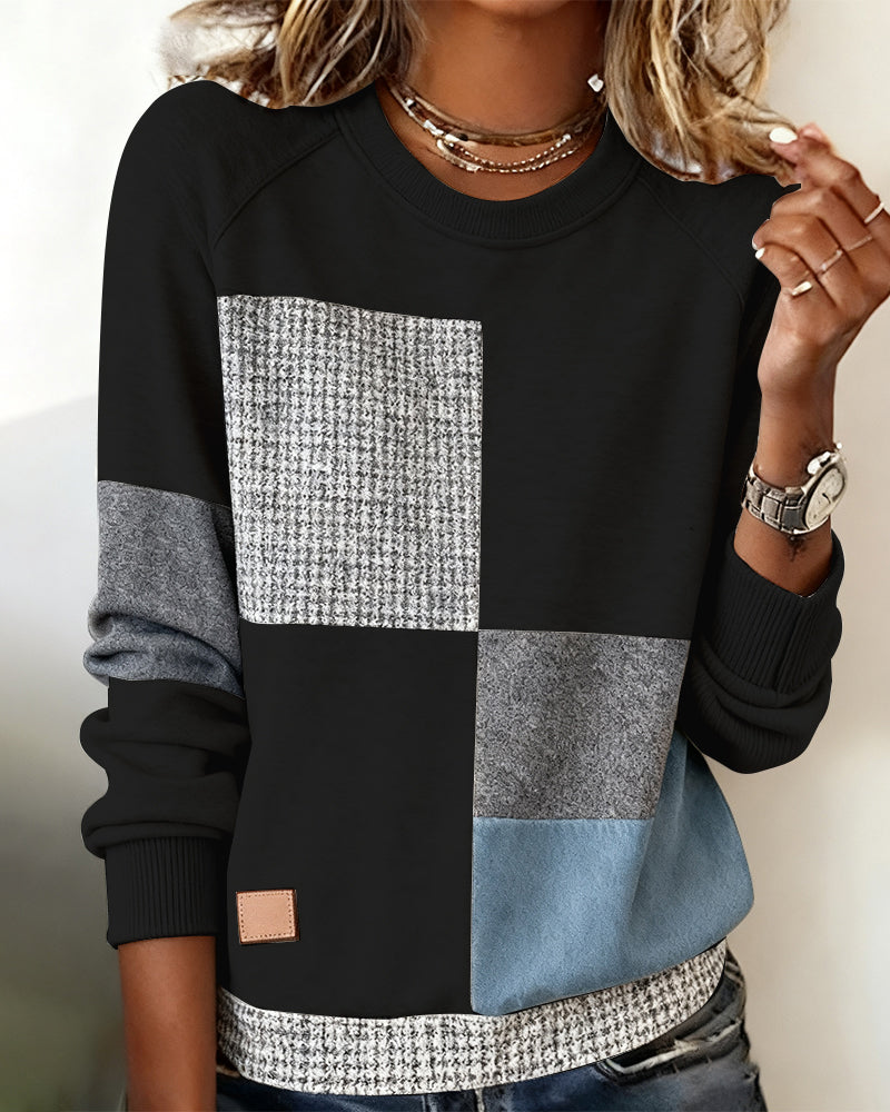 Sidonie | Sweatshirt décontracté à col rond en contraste de couleurs