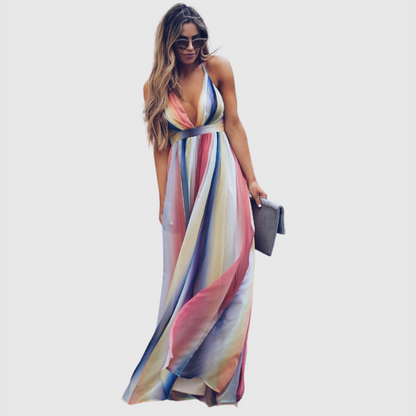 Clover | Robe Longue Imprimée Arc-en-Ciel Bohémienne