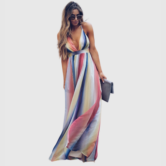 Clover | Robe Longue Imprimée Arc-en-Ciel Bohémienne