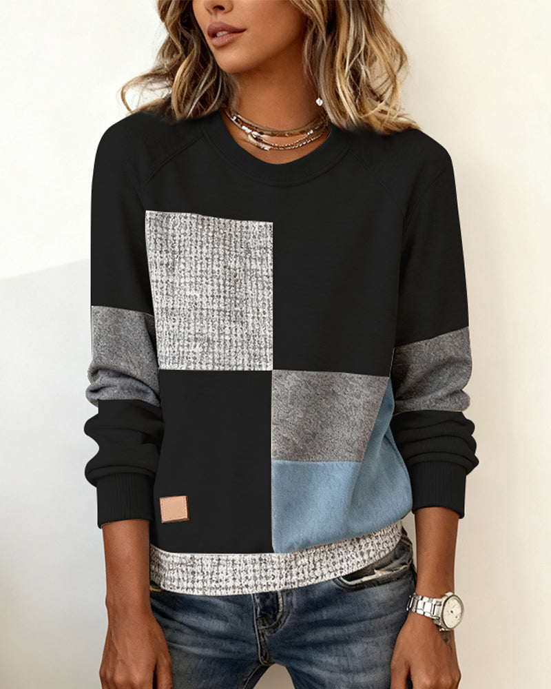 Sidonie | Sweatshirt décontracté à col rond en contraste de couleurs