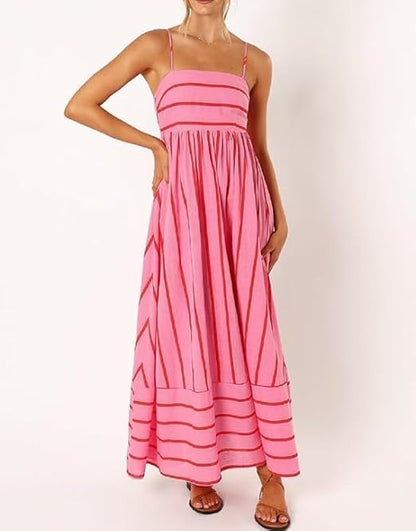 Elsie | Robe Maxi à Rayures avec Décolleté Dégagé pour Femmes