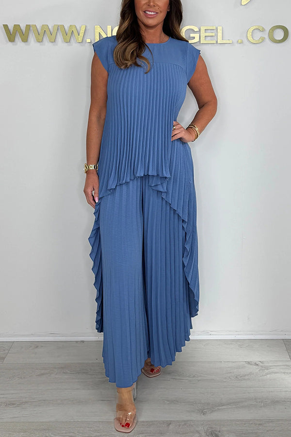 Sherry™ Midi Plissé Dress & Wide Leg Pant Set