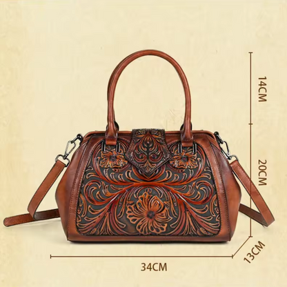 Florina - Sac en cuir orné de gravures et de motifs floraux