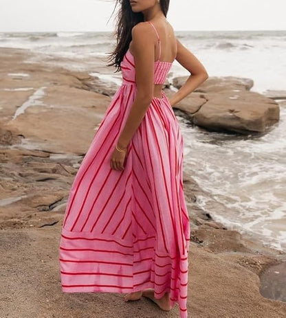 Elsie | Robe Maxi à Rayures avec Décolleté Dégagé pour Femmes