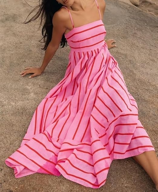 Elsie | Robe Maxi à Rayures avec Décolleté Dégagé pour Femmes