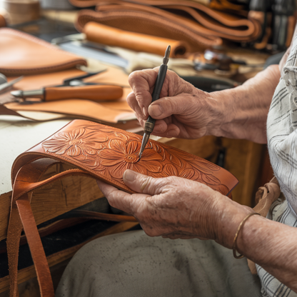 Florina - Sac en cuir orné de gravures et de motifs floraux