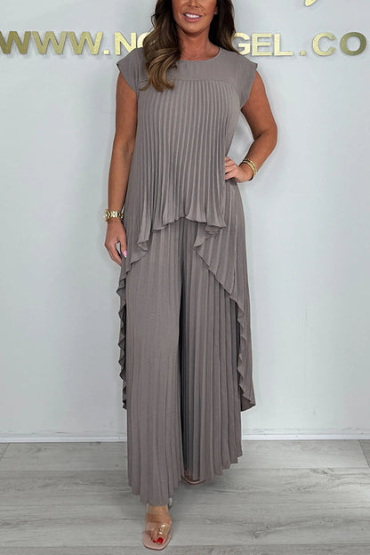 Sherry™ Midi Plissé Dress & Wide Leg Pant Set