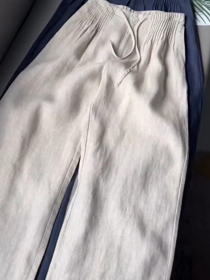 Camille | Pantalon large en coton et lin mélangés
