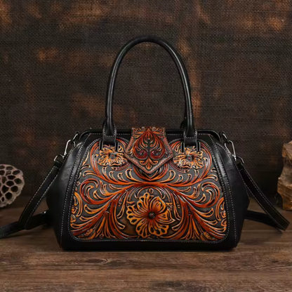 Florina - Sac en cuir orné de gravures et de motifs floraux