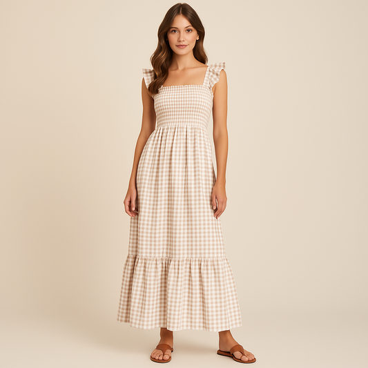 Sophia | Robe Maxi Sans Manches à Imprimé Tartans