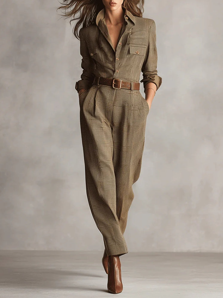 Combinaison Utilitaire en Tweed Marron à Carreaux Rowena™