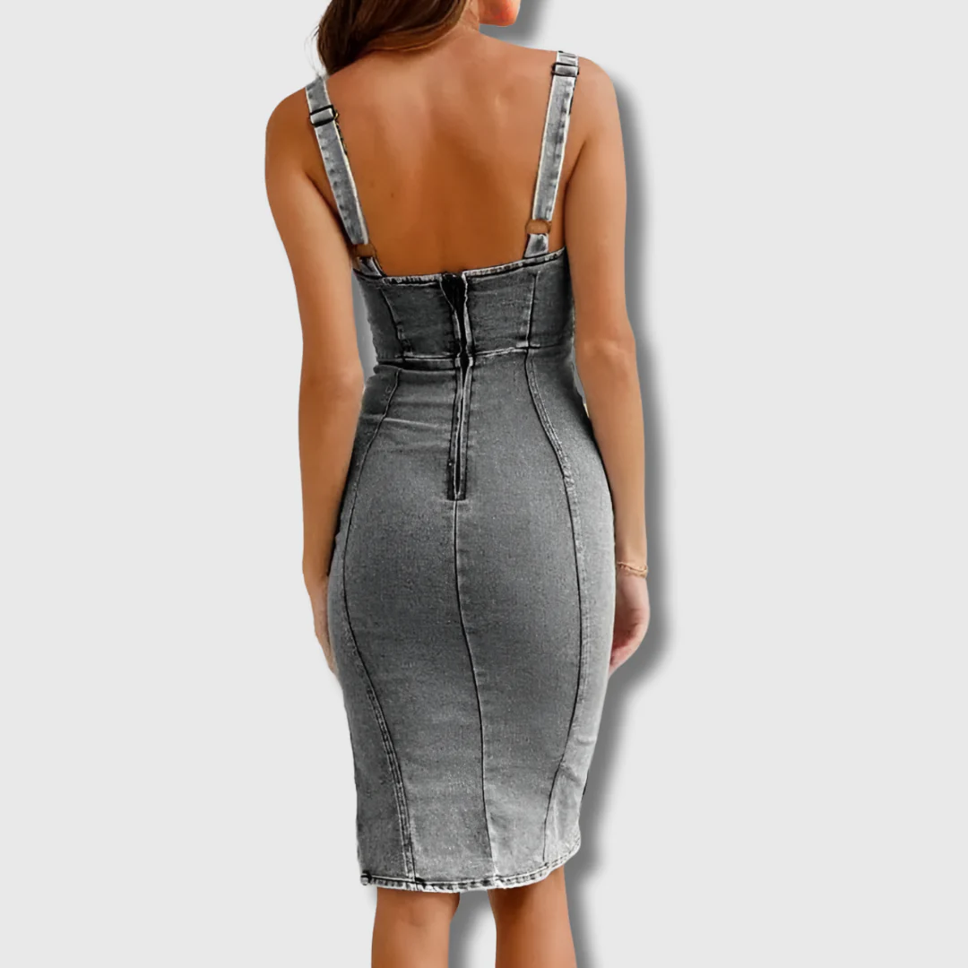Hester | Robe en Denim Ajustée à Col Halter